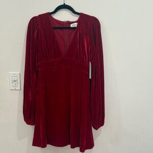 Astr Deep Red Velvet Dress with Long Sleeves